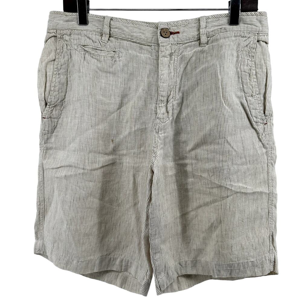 Tommy Bahama Relax 100% Linen Shorts Pockets Striped Light Cream 32"x9"
